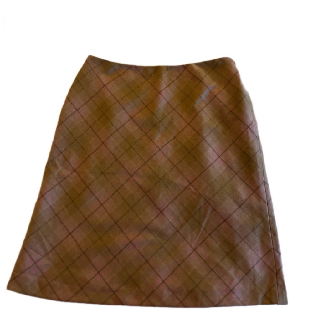 LOFT Brown/Pink Plaid A-Line Wool Blend Skirt Office Wear Academia Women’s 12P